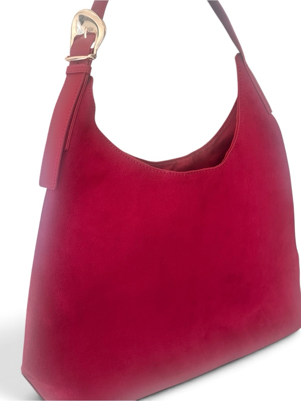 Red Leather Hobo Shoulder Bag - Classic Women’s Carryall- faux suede- NEW